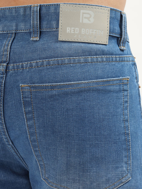 Red Boffin Men’s High Rise Non Stretchable Straight Fit Jeans - Blue