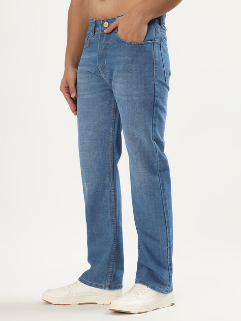 Red Boffin Men’s High Rise Non Stretchable Straight Fit Jeans - Blue