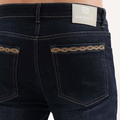 Red Boffin Men's Relaxed Fit Mid Rise Denim Jeans Blue