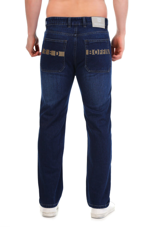 Red Boffin Mens Relaxed Fit Cotton Jeans with Stretch