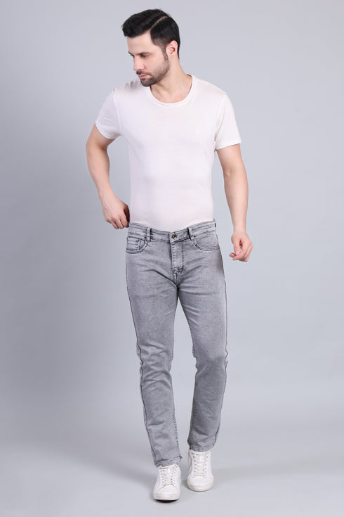 Red Boffin Men's Regular Smart Lycra Fit Light Grey Jeans